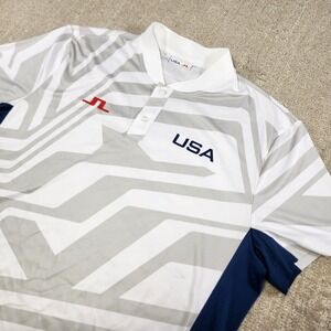 J Lindeberg Blade Collar Polo Men XL Team USA Emeric Shirt AOP Golf Performance